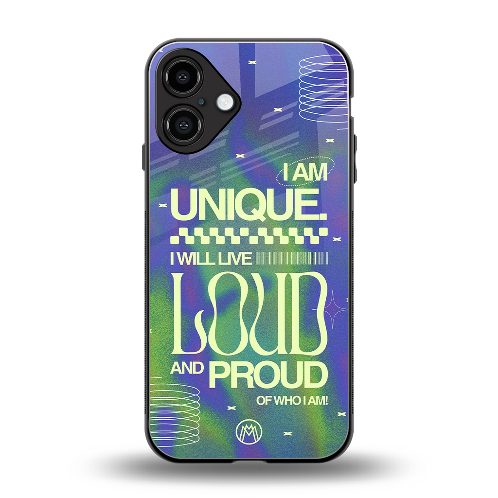 proudly me back phone cover | glass case for iphone 16 plus