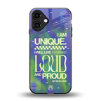 proudly me back phone cover | glass case for iphone 16 plus