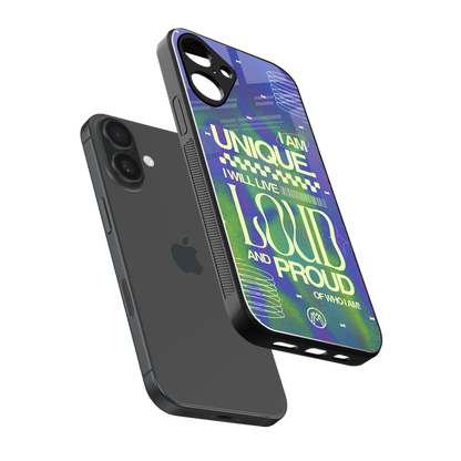 proudly me back phone cover | glass case for iphone 16 plus