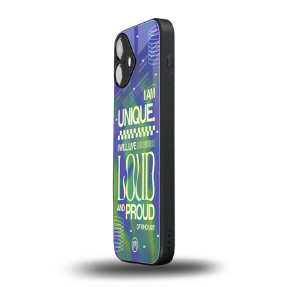 proudly me back phone cover | glass case for iphone 16 plus