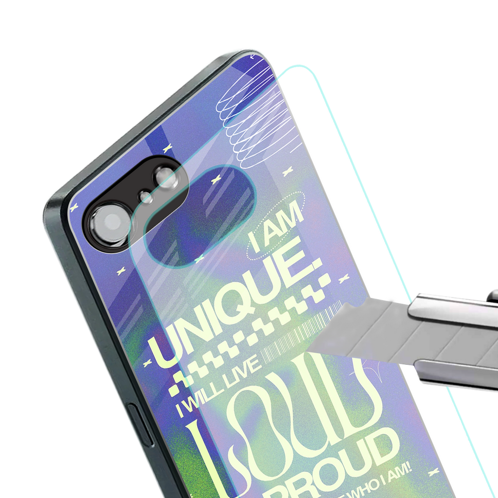 proudly me back phone cover | glass case for iphone 16e