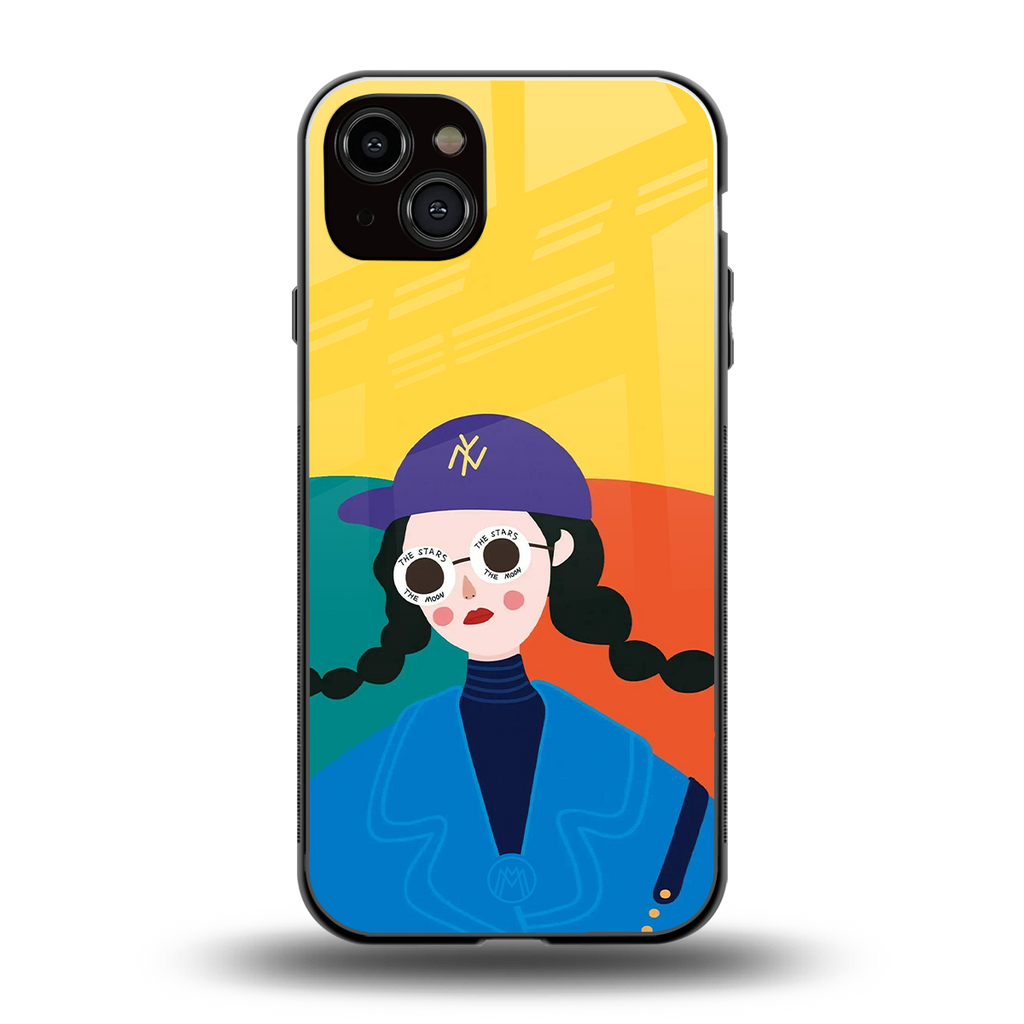 psychedelic chic back phone cover | glass case for iphone 15 plus