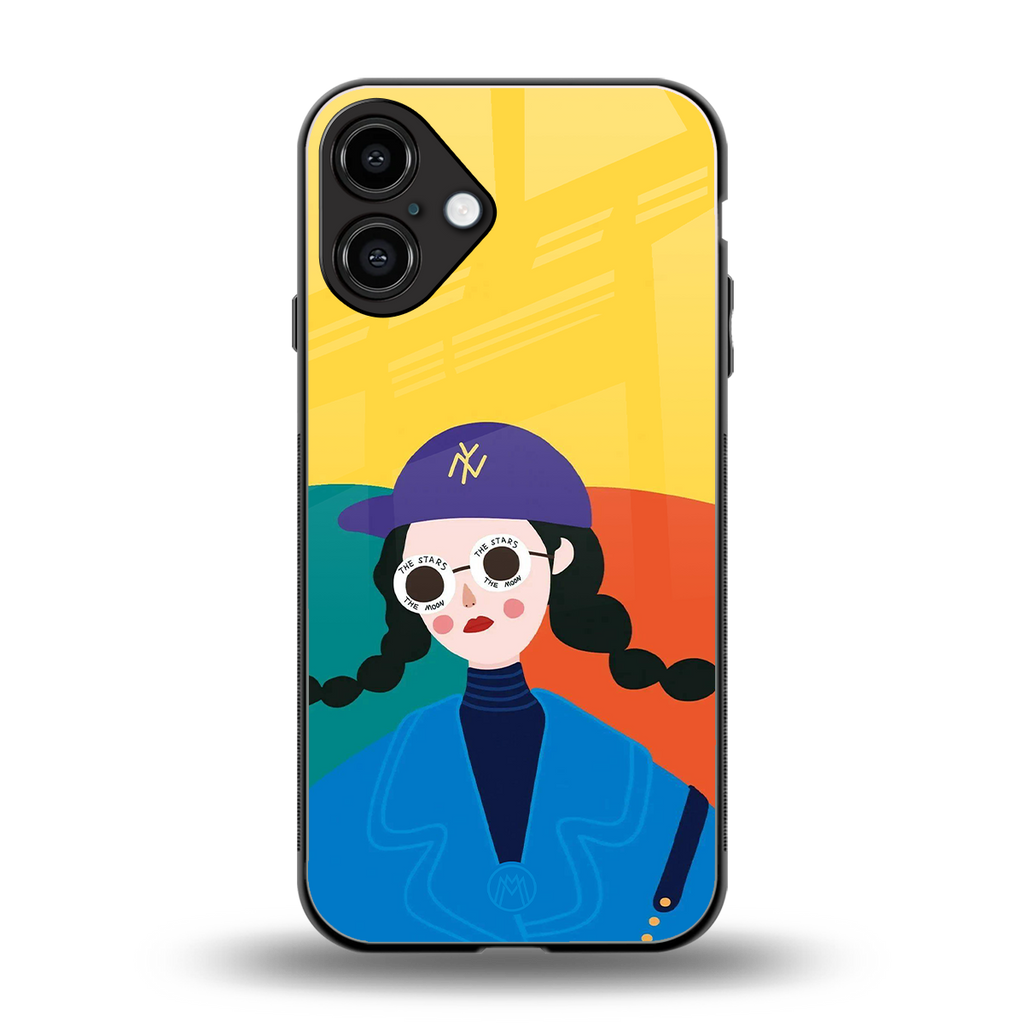 psychedelic chic back phone cover | glass case for iphone 16 plus