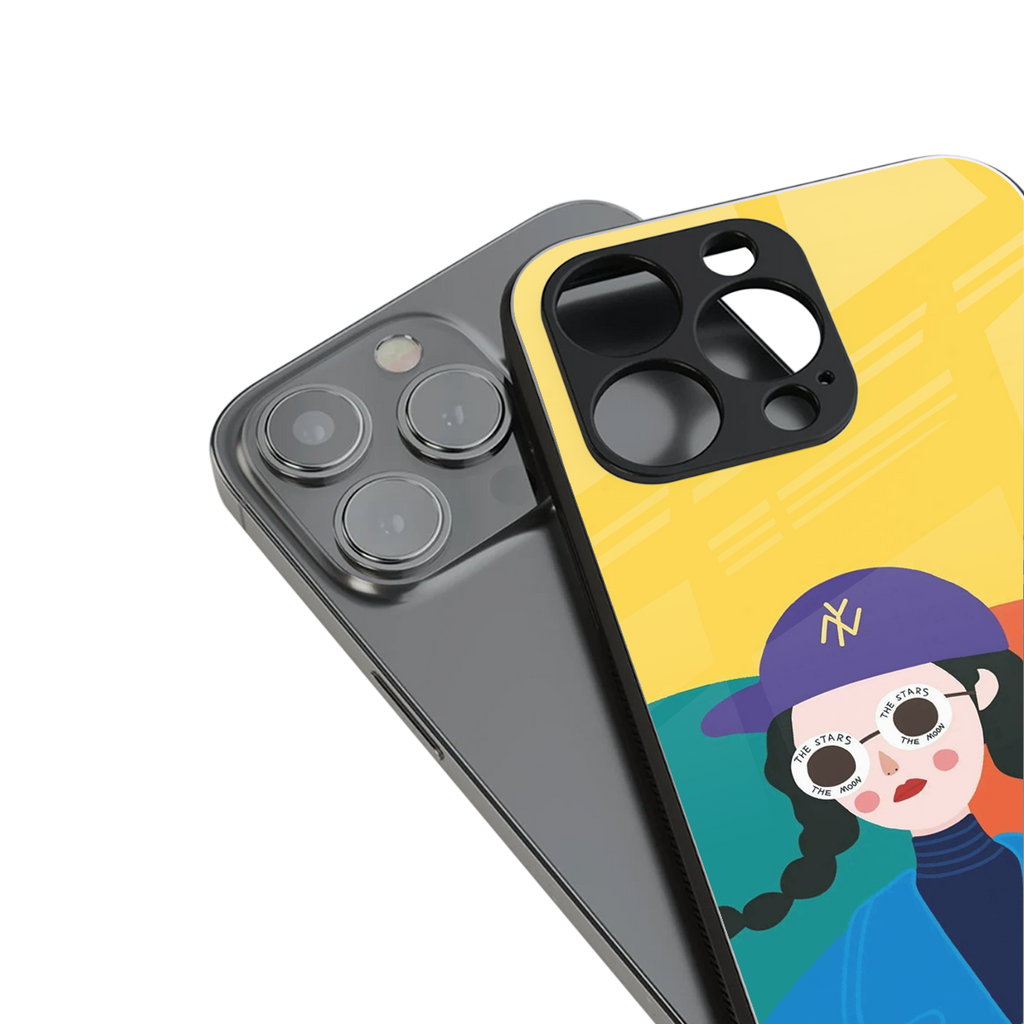 psychedelic chic back phone cover | glass case for iphone 15 plus