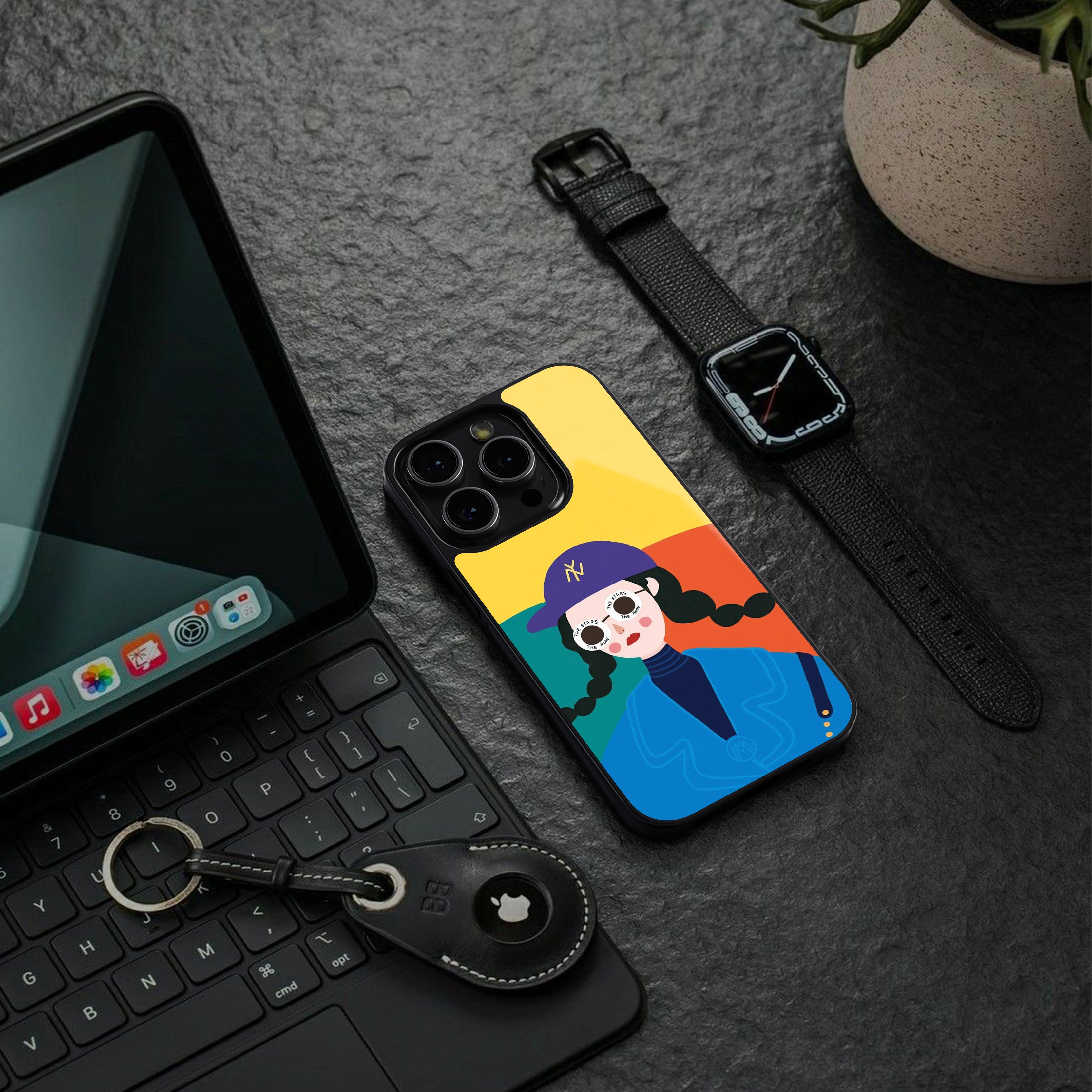 psychedelic chic back phone cover | glass case for iphone 15 plus