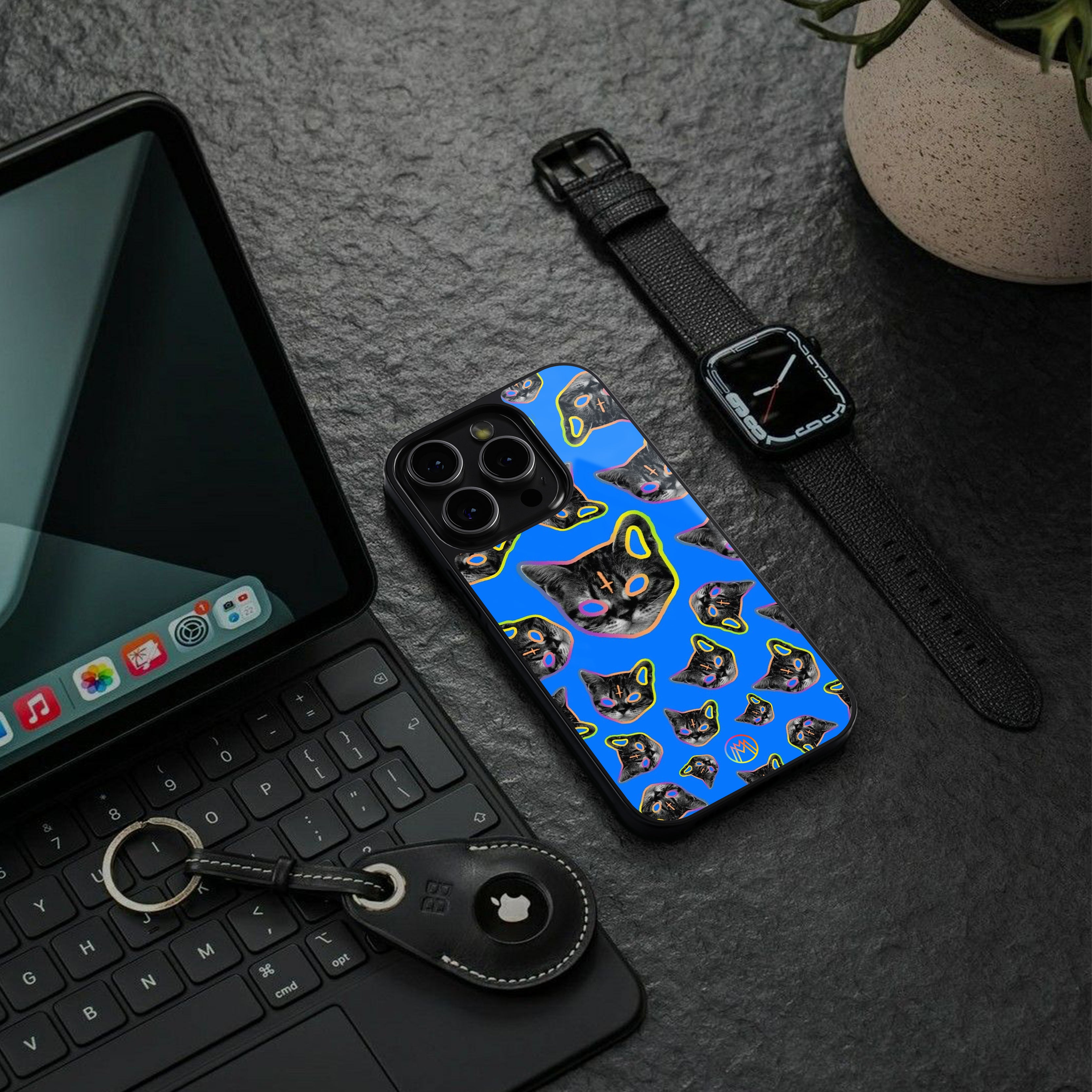 psychedelic paws back phone cover | glass case for iphone 16 pro max