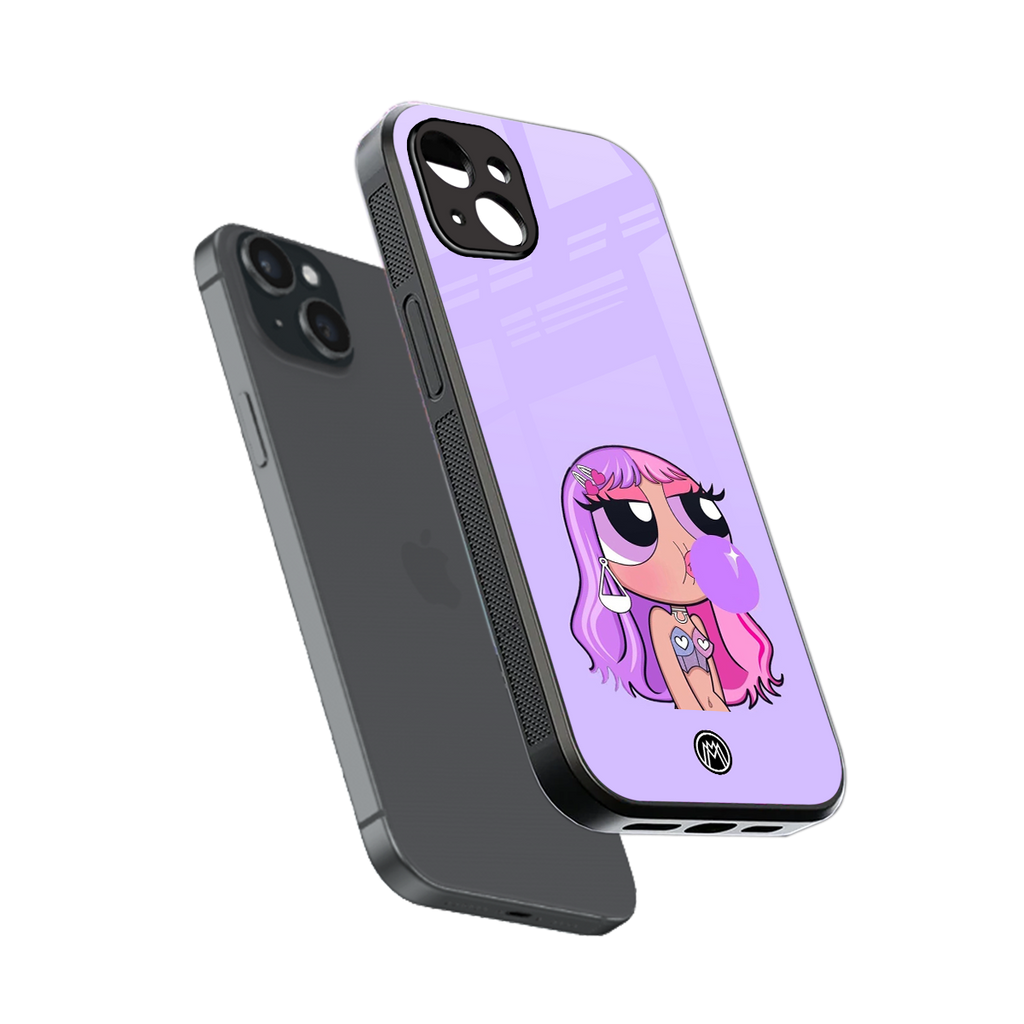 purple chic powerpuff girls back phone cover | glass case for iphone 15 plus