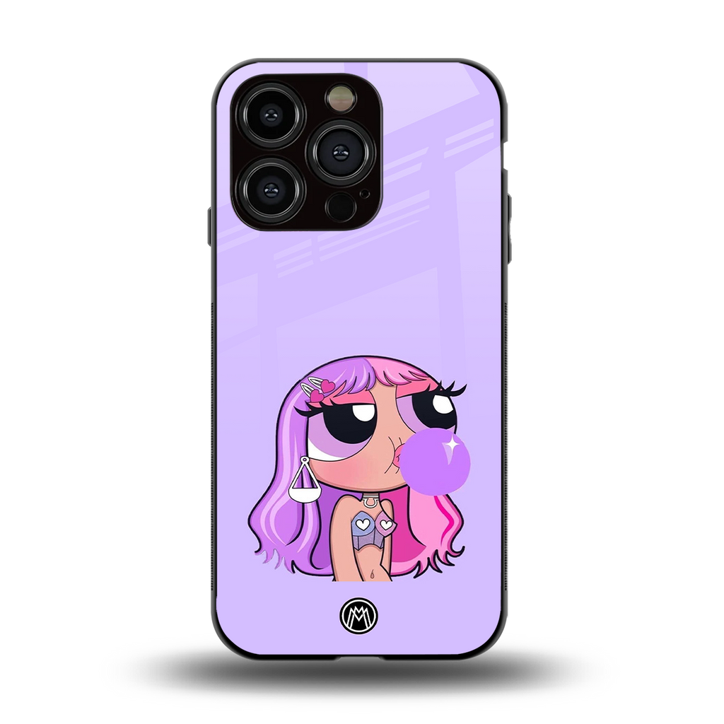purple chic powerpuff girls back phone cover | glass case for iphone 15 pro