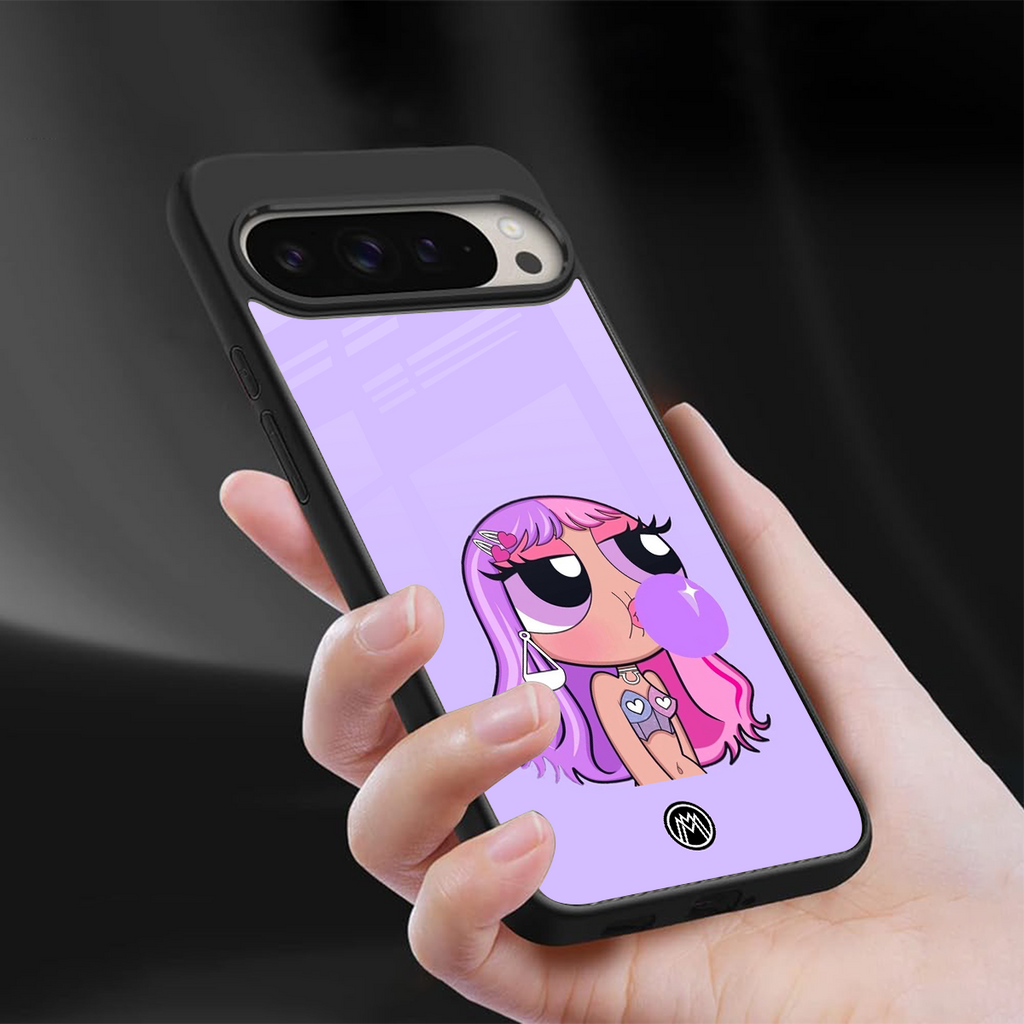 purple chic powerpuff girls back phone cover | glass case for google pixel 9 pro