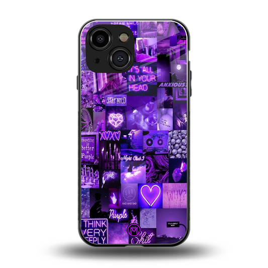 purple collage aesthetic back phone cover | glass case for iphone 13 mini