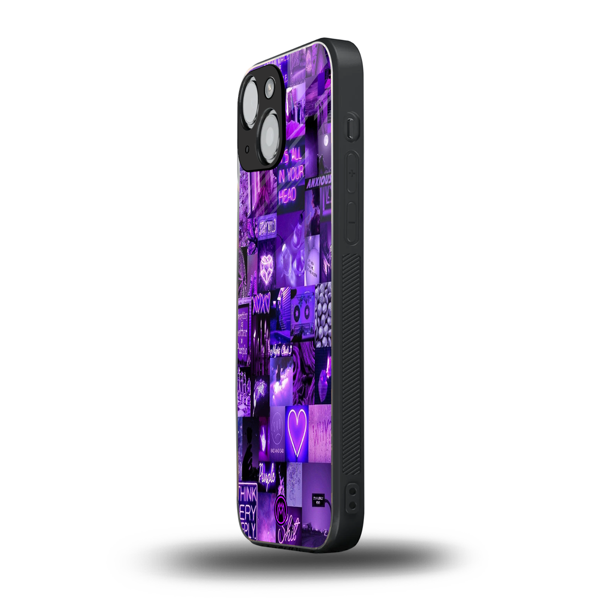 purple collage aesthetic back phone cover | glass case for iphone 13 mini