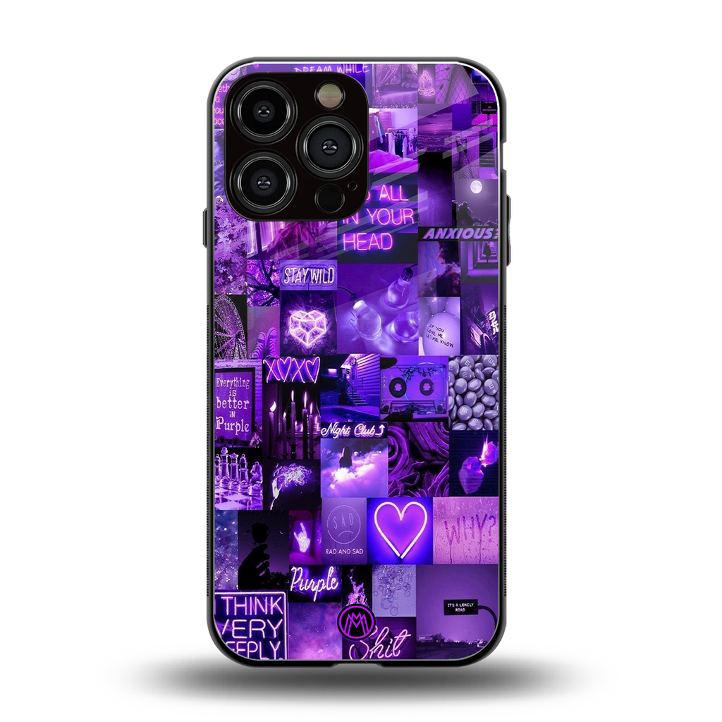 purple collage aesthetic back phone cover | glass case for iphone 13 pro max