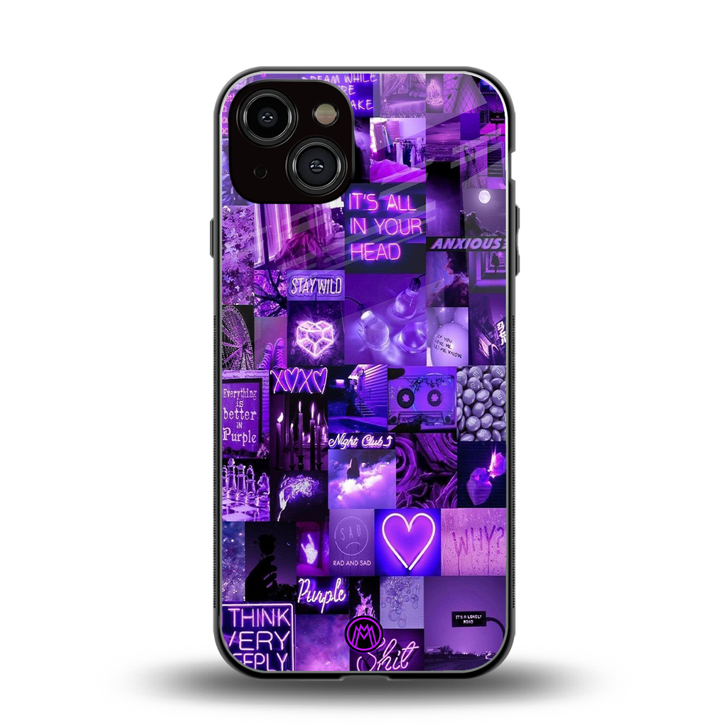 purple collage aesthetic back phone cover | glass case for iphone 13