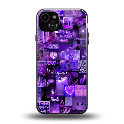 purple collage aesthetic back phone cover | glass case for iphone 14 plus