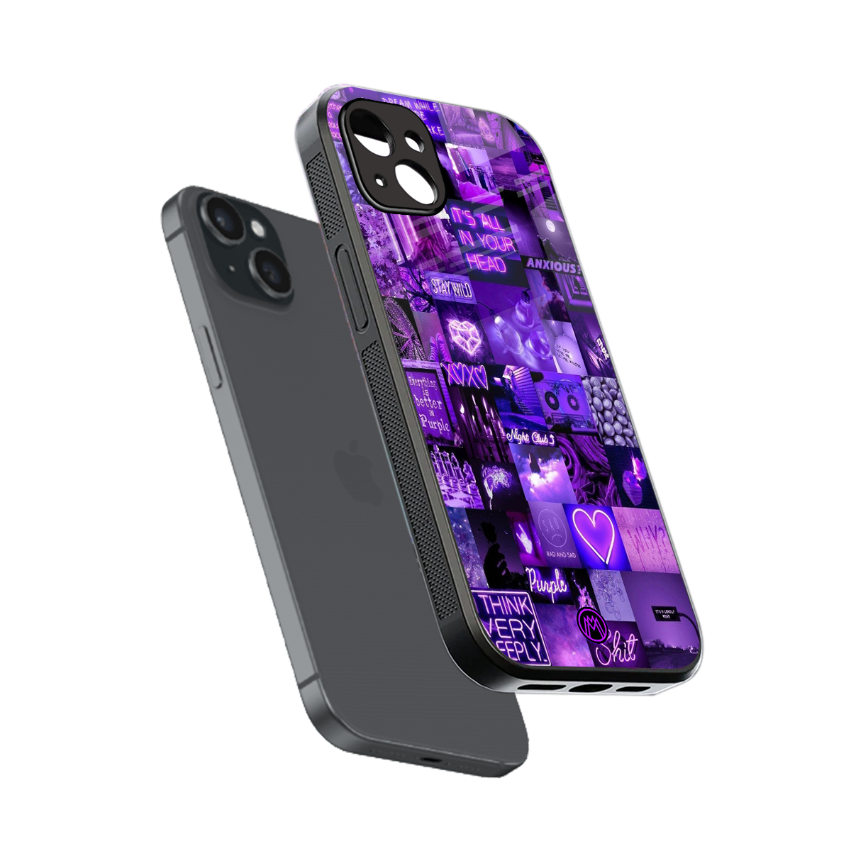 purple collage aesthetic back phone cover | glass case for iphone 15 plus