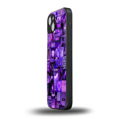 purple collage aesthetic back phone cover | glass case for iphone 14 plus
