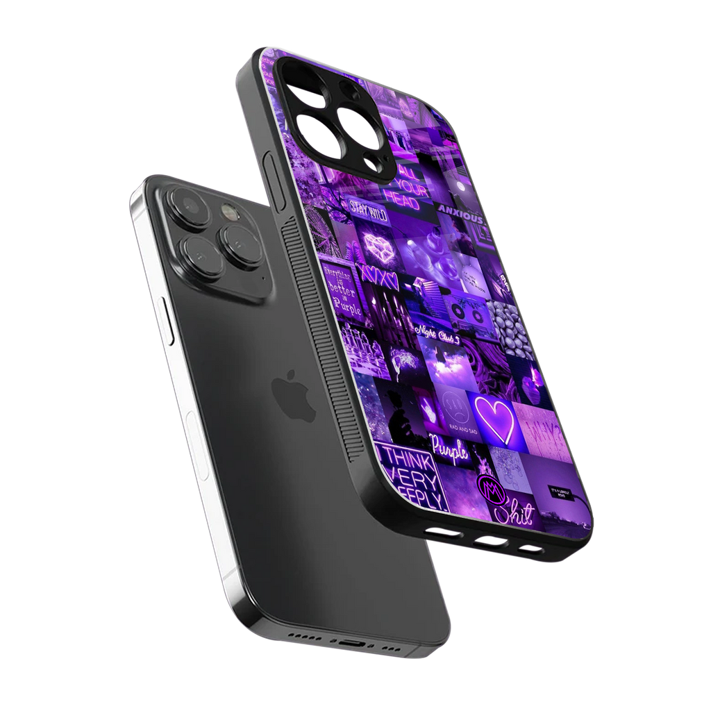 purple collage aesthetic back phone cover | glass case for iphone 14 pro max