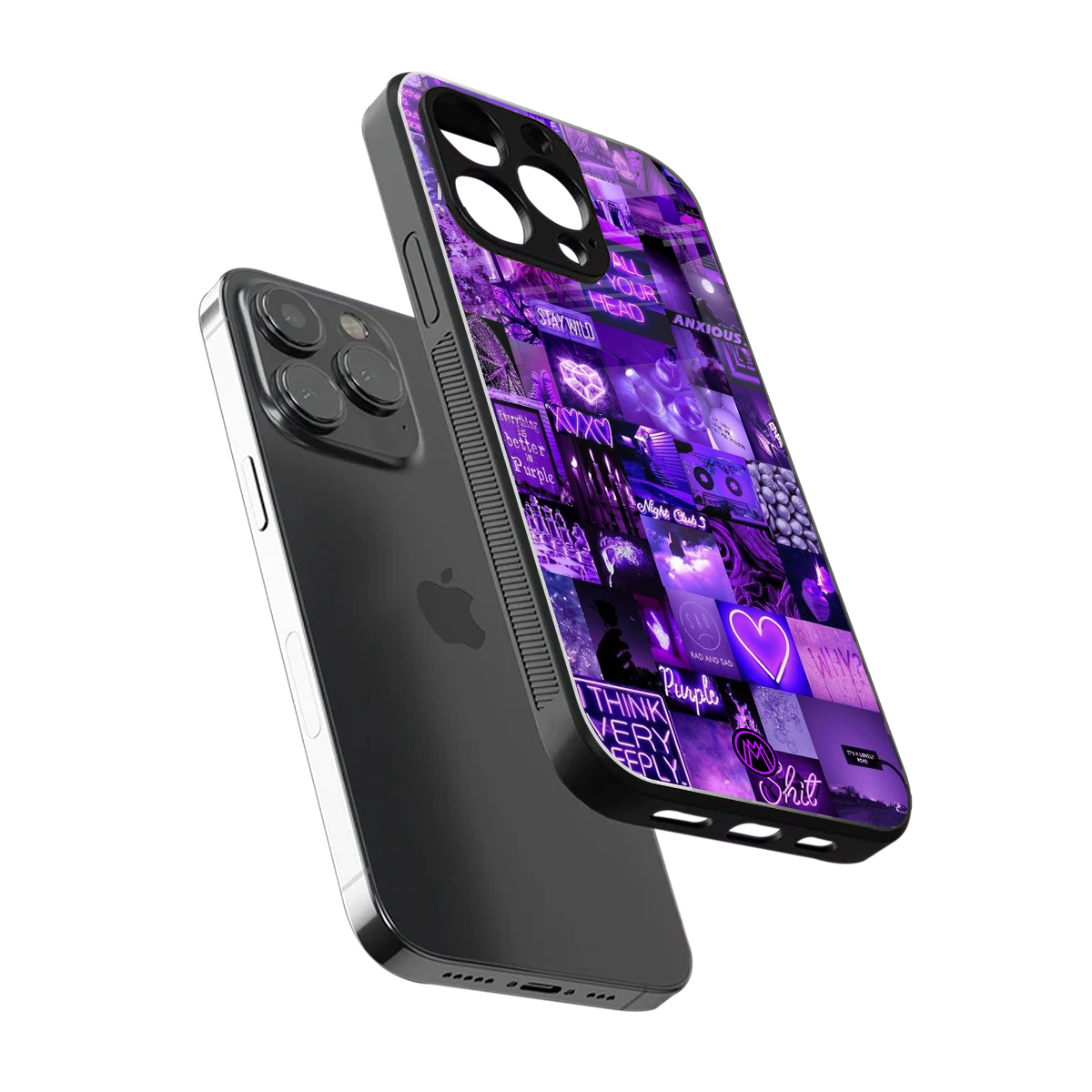 purple collage aesthetic back phone cover | glass case for iphone 14 pro max
