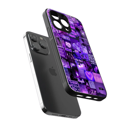 purple collage aesthetic back phone cover | glass case for iphone 14 pro max