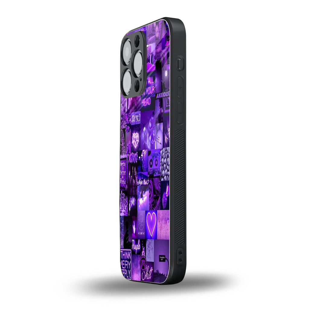 purple collage aesthetic back phone cover | glass case for iphone 14 pro max