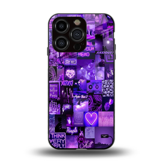purple collage aesthetic back phone cover | glass case for iphone 15 pro