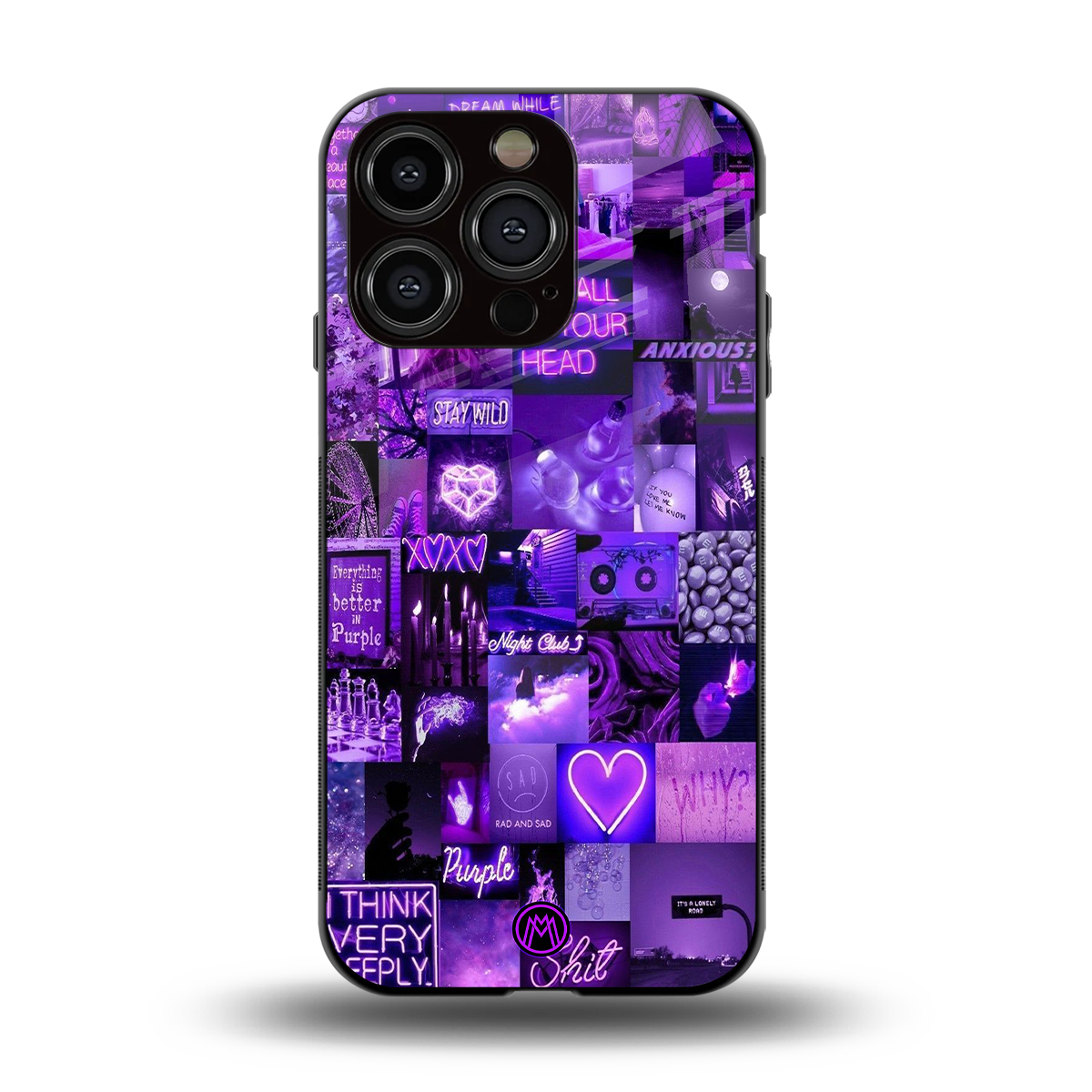 purple collage aesthetic back phone cover | glass case for iphone 14 pro