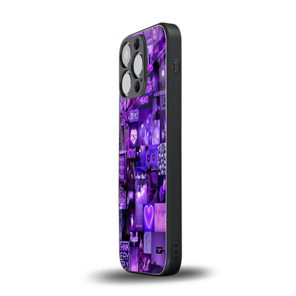 purple collage aesthetic back phone cover | glass case for iphone 15 pro