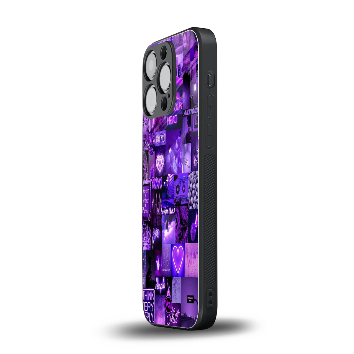 purple collage aesthetic back phone cover | glass case for iphone 14 pro