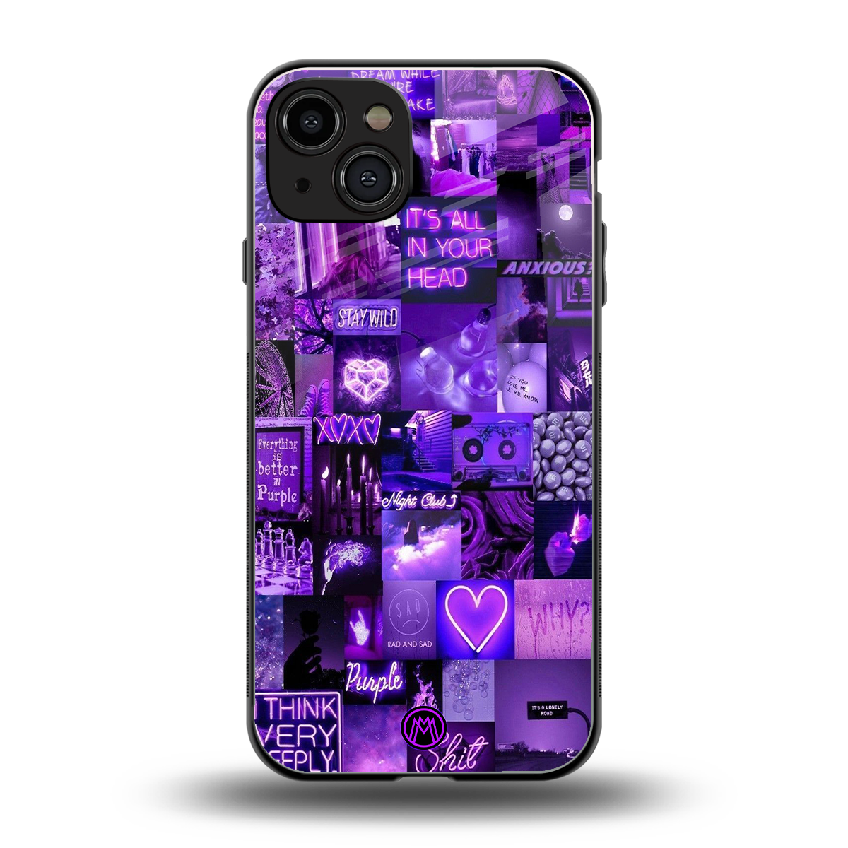 purple collage aesthetic back phone cover | glass case for iphone 15