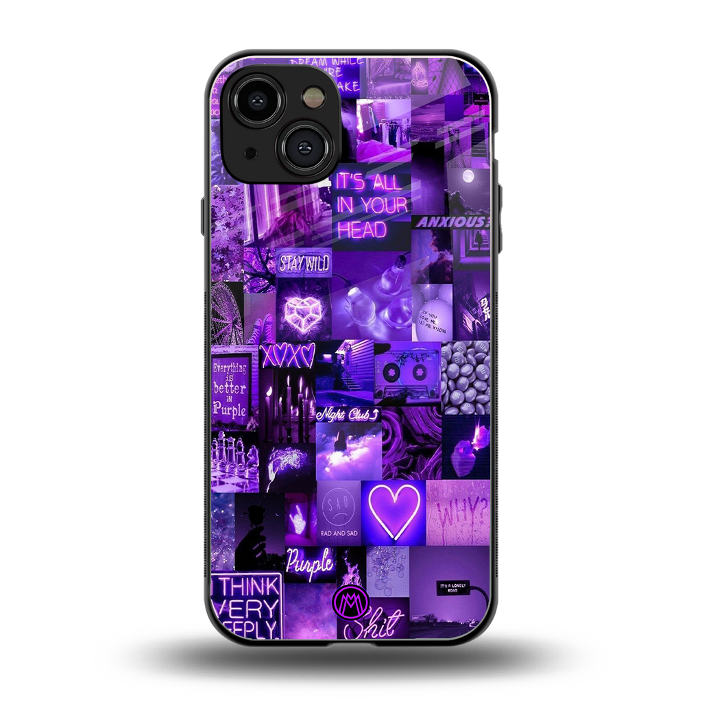 purple collage aesthetic back phone cover | glass case for iphone 14