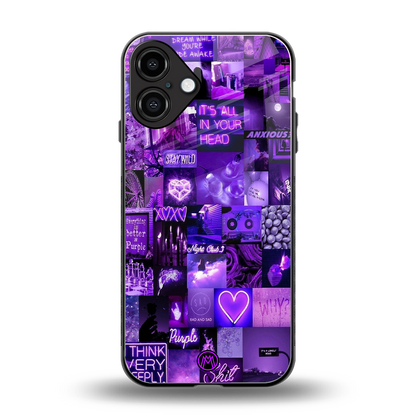 purple collage aesthetic back phone cover | glass case for iphone 16 plus