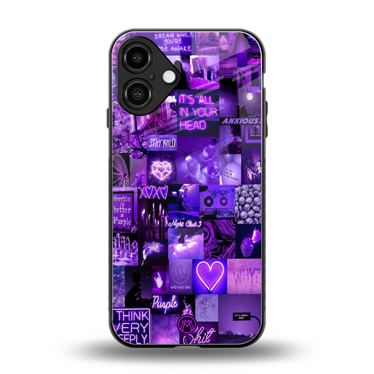 purple collage aesthetic back phone cover | glass case for iphone 16 plus
