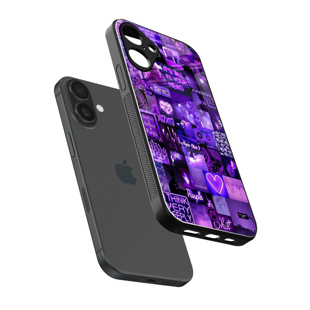 purple collage aesthetic back phone cover | glass case for iphone 16 plus