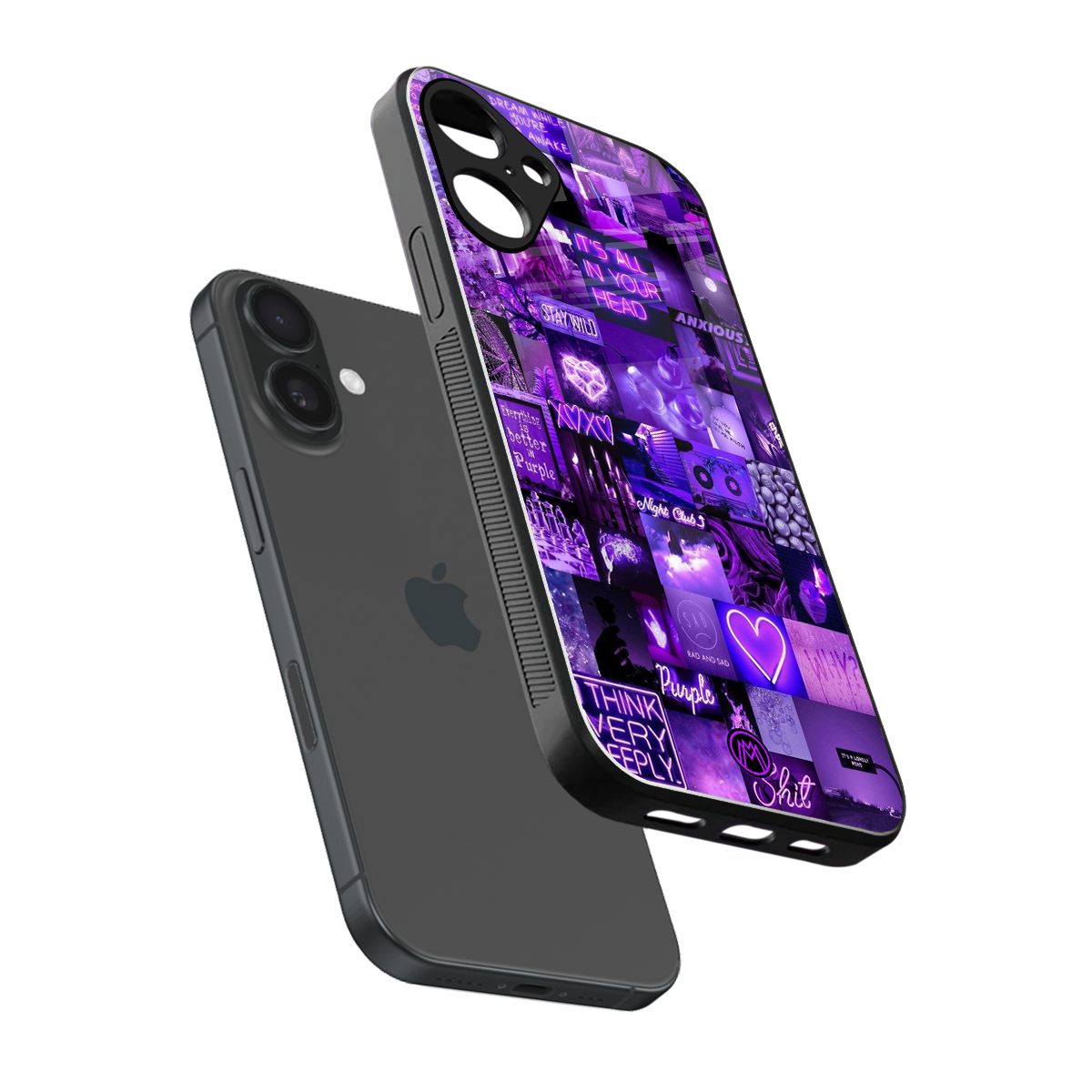 purple collage aesthetic back phone cover | glass case for iphone 16 plus