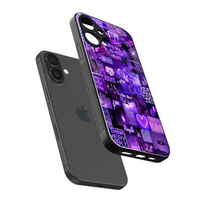 purple collage aesthetic back phone cover | glass case for iphone 16 plus