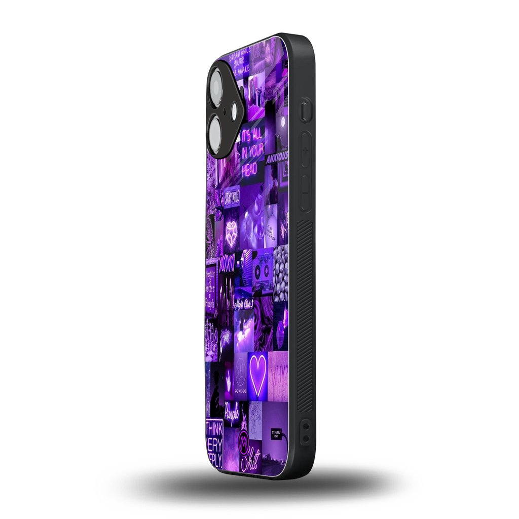 purple collage aesthetic back phone cover | glass case for iphone 16 plus