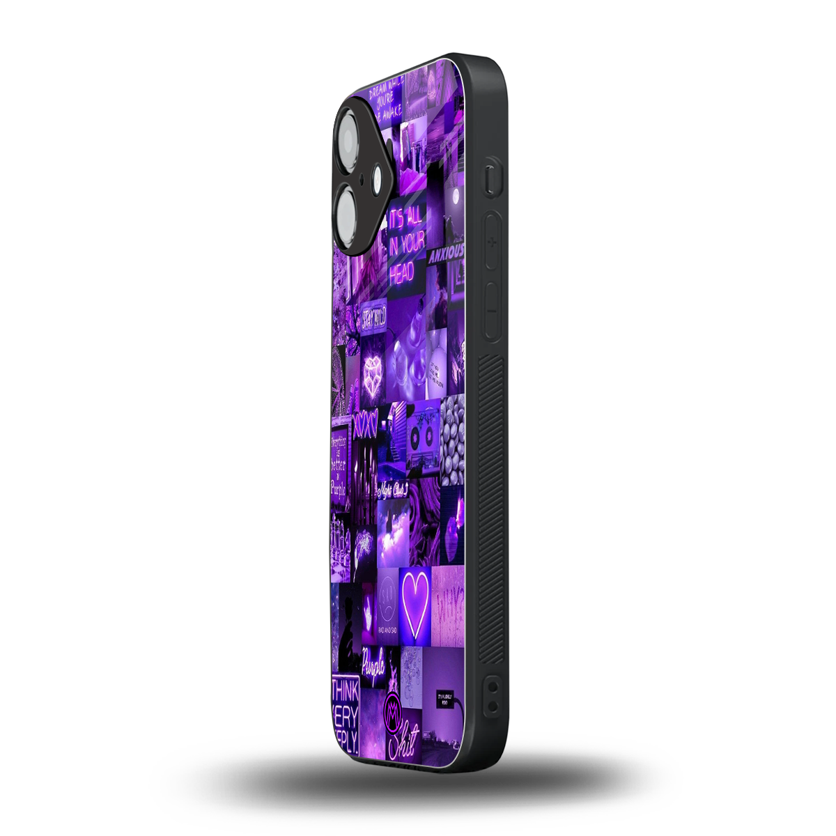 purple collage aesthetic back phone cover | glass case for iphone 16 plus
