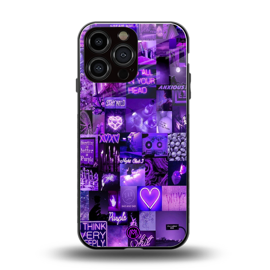 purple collage aesthetic back phone cover | glass case for iphone 16 pro max