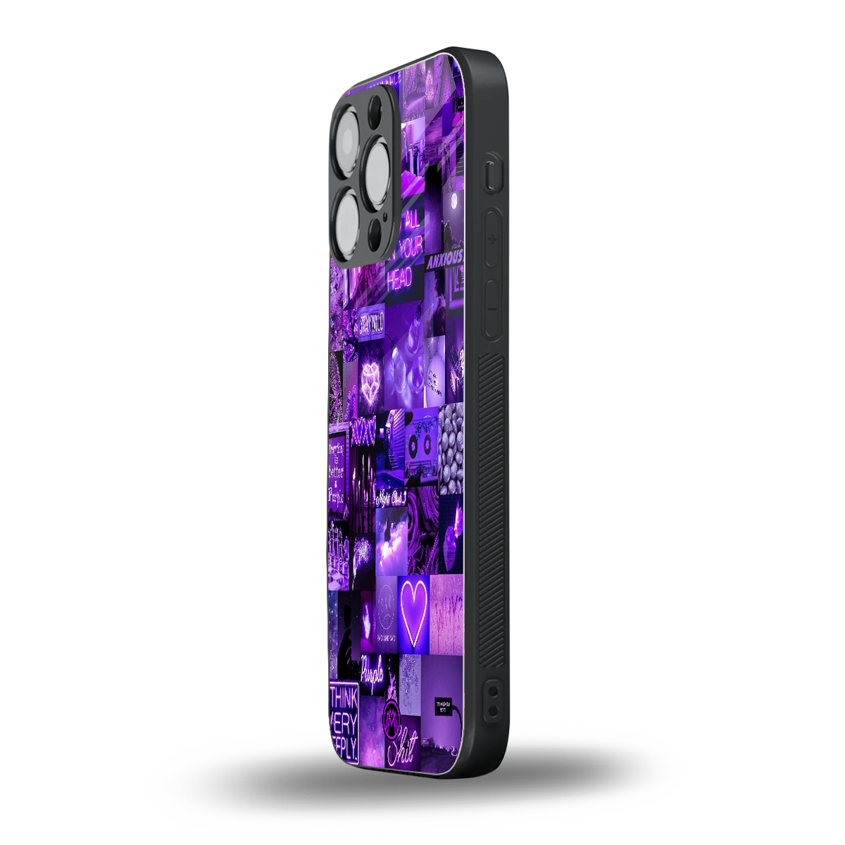 purple collage aesthetic back phone cover | glass case for iphone 16 pro max