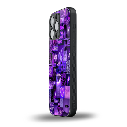 purple collage aesthetic back phone cover | glass case for iphone 16 pro max