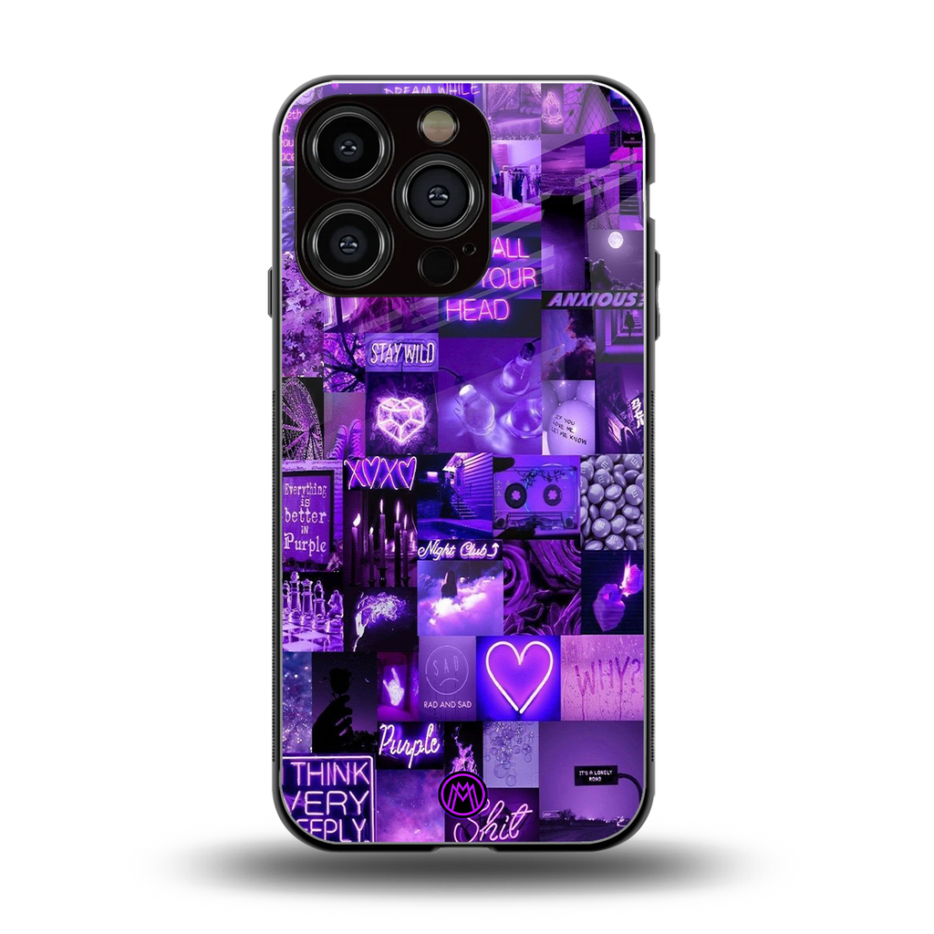 purple collage aesthetic back phone cover | glass case for iphone 16 pro