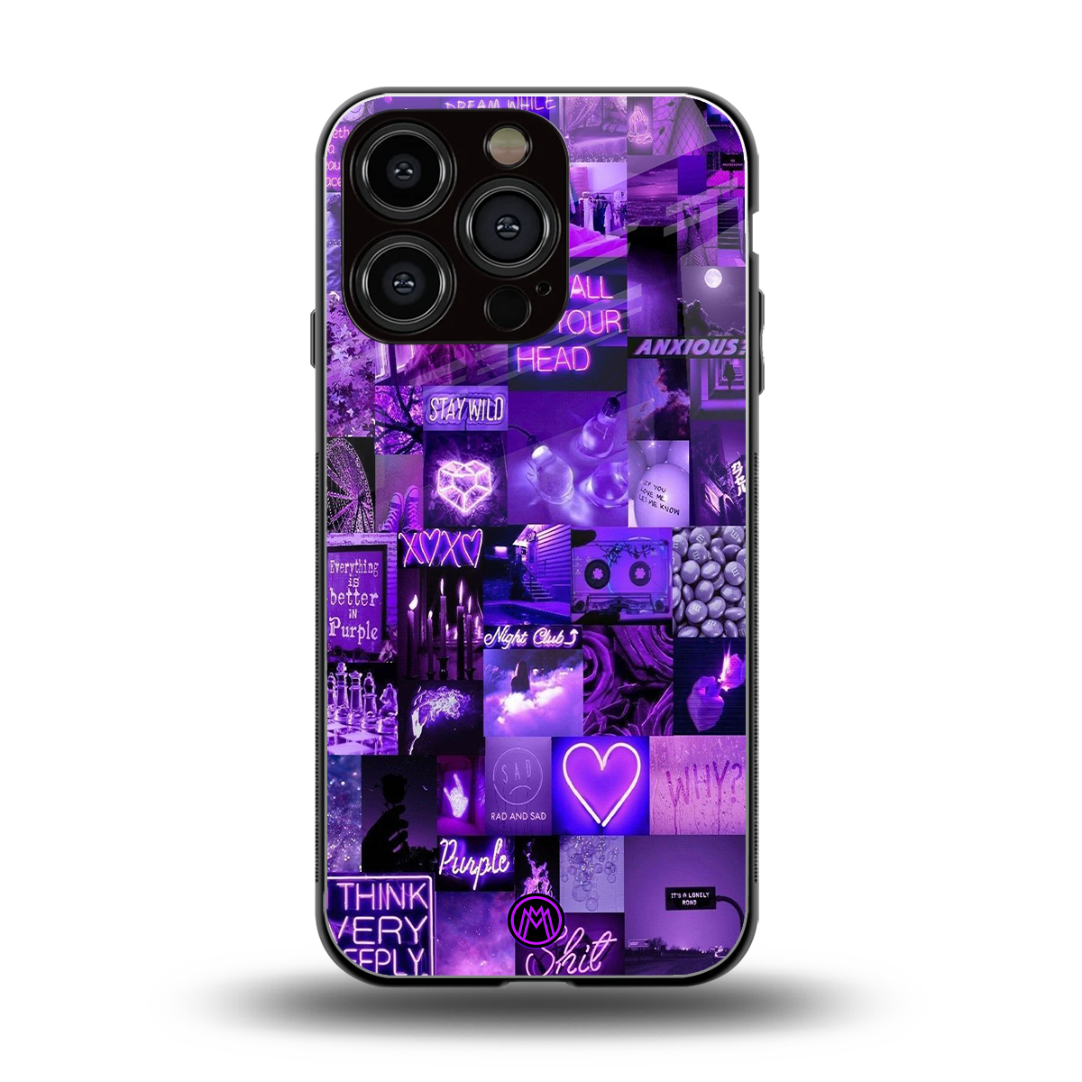 purple collage aesthetic back phone cover | glass case for iphone 16 pro