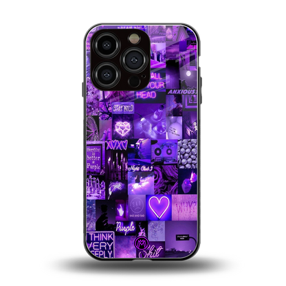 purple collage aesthetic back phone cover | glass case for iphone 16 pro