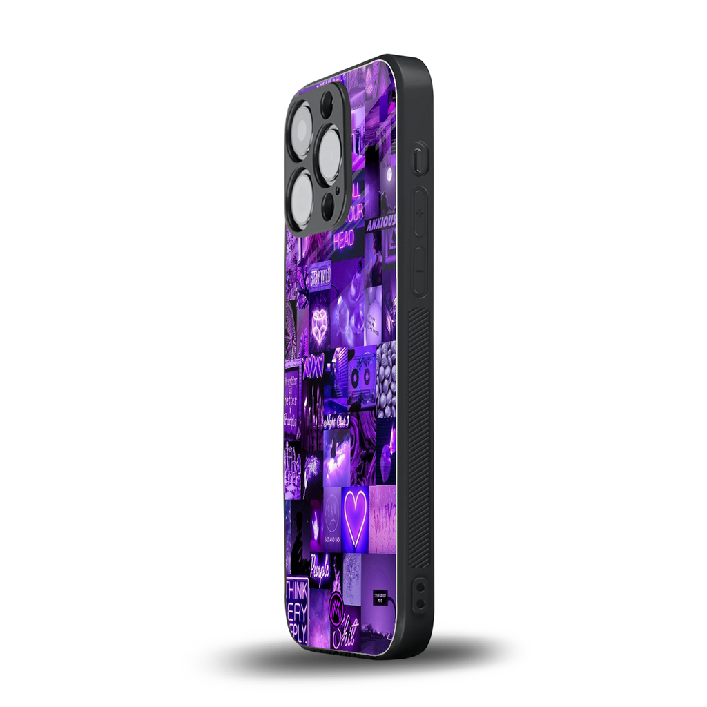 purple collage aesthetic back phone cover | glass case for iphone 16 pro