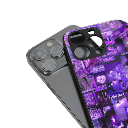 purple collage aesthetic back phone cover | glass case for iphone 16 pro max