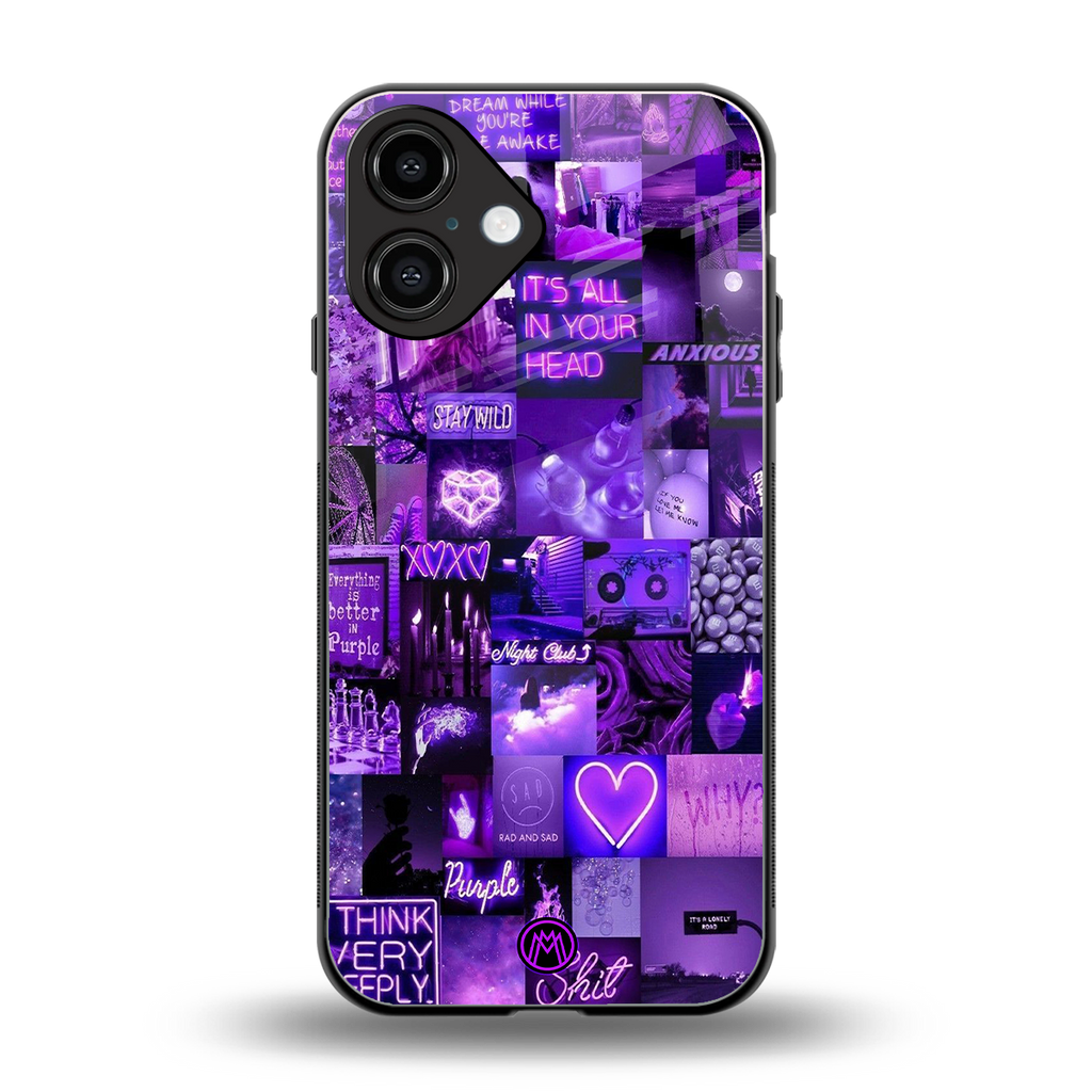 purple collage aesthetic back phone cover | glass case for iphone 16