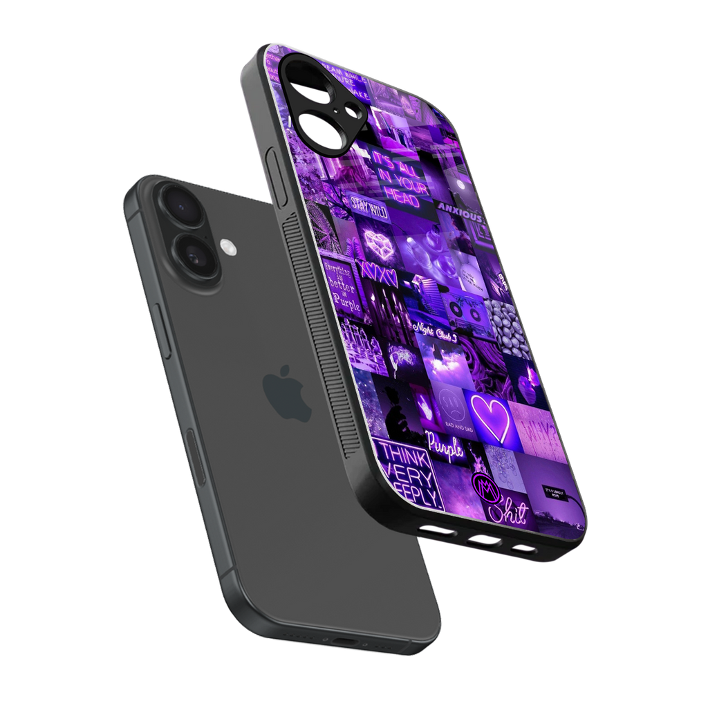 purple collage aesthetic back phone cover | glass case for iphone 16