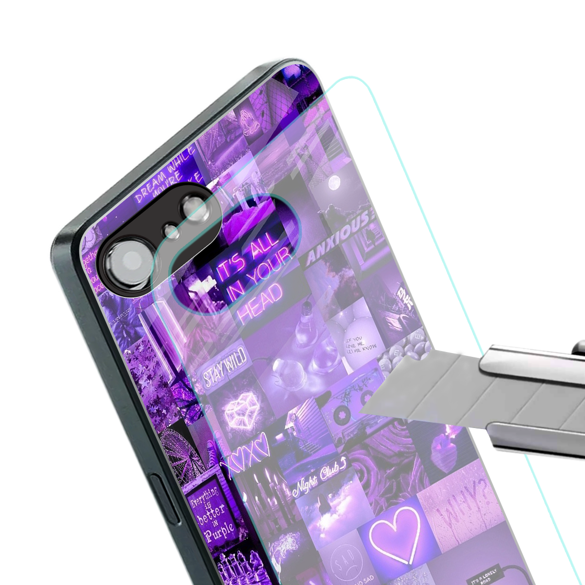 purple collage aesthetic back phone cover | glass case for iphone 16e