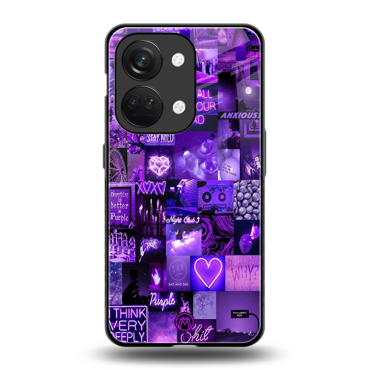 purple collage aesthetic back phone cover | glass case for oneplus nord 3