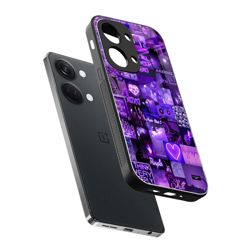 purple collage aesthetic back phone cover | glass case for oneplus nord 3